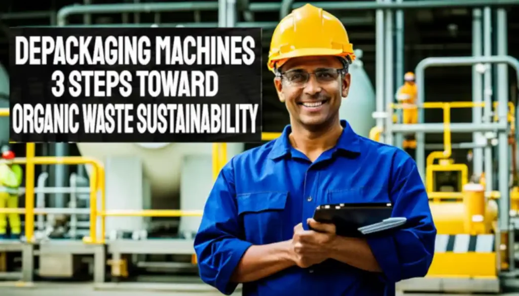 Image with the text: "Depackaging machines 3-steps-to sustainability".