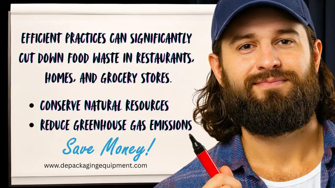 Image explains the benefits of efficient practices in what Is known as Food Waste Management.