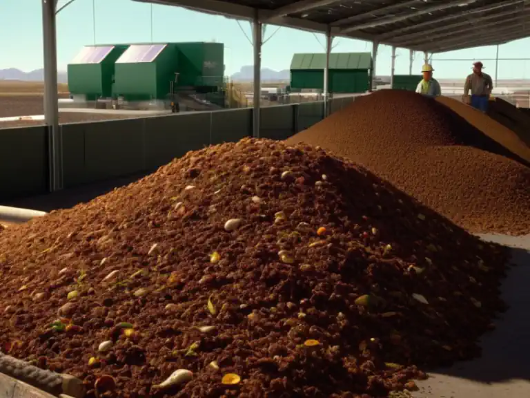 composting facility in California: A large-scale composting facility in California with long windrow piles of composted material.