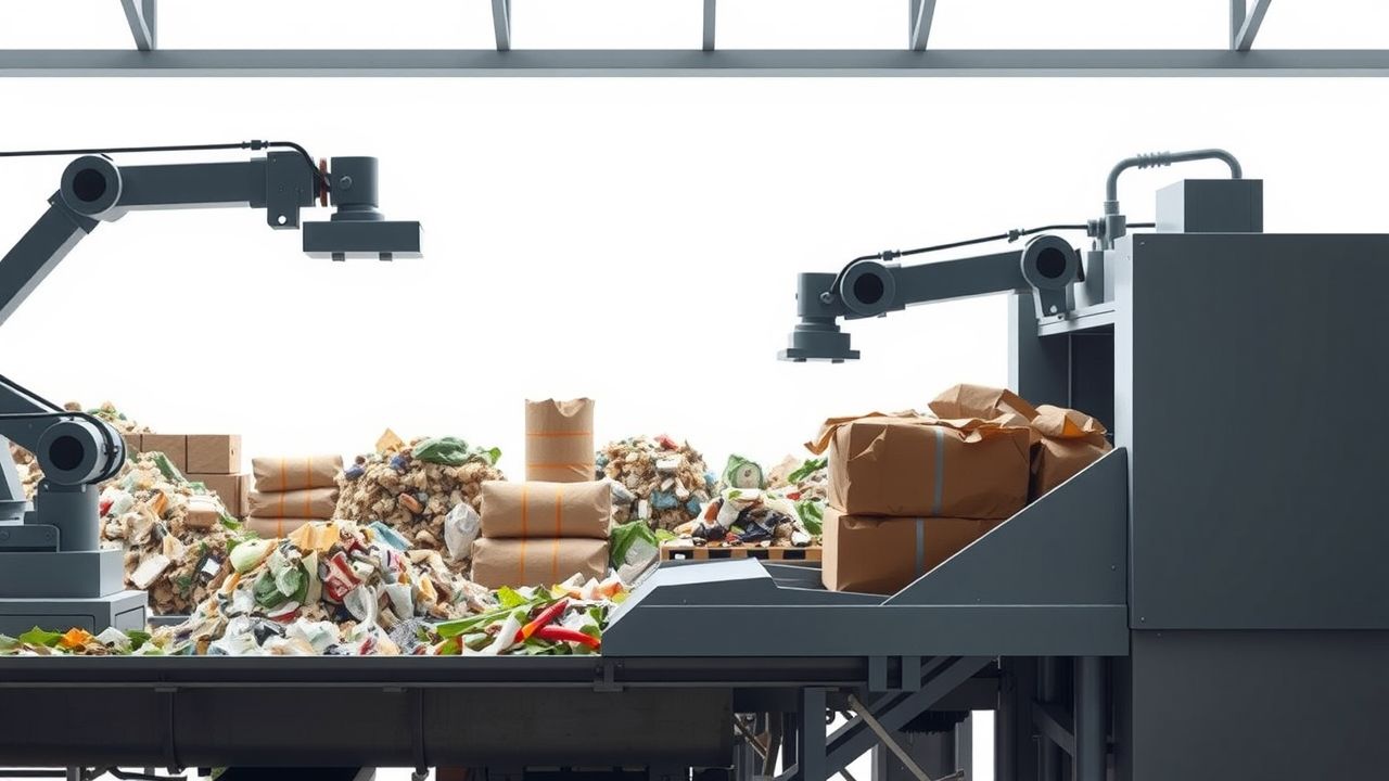 A depackaging system at a waste management facility sorting through waste.