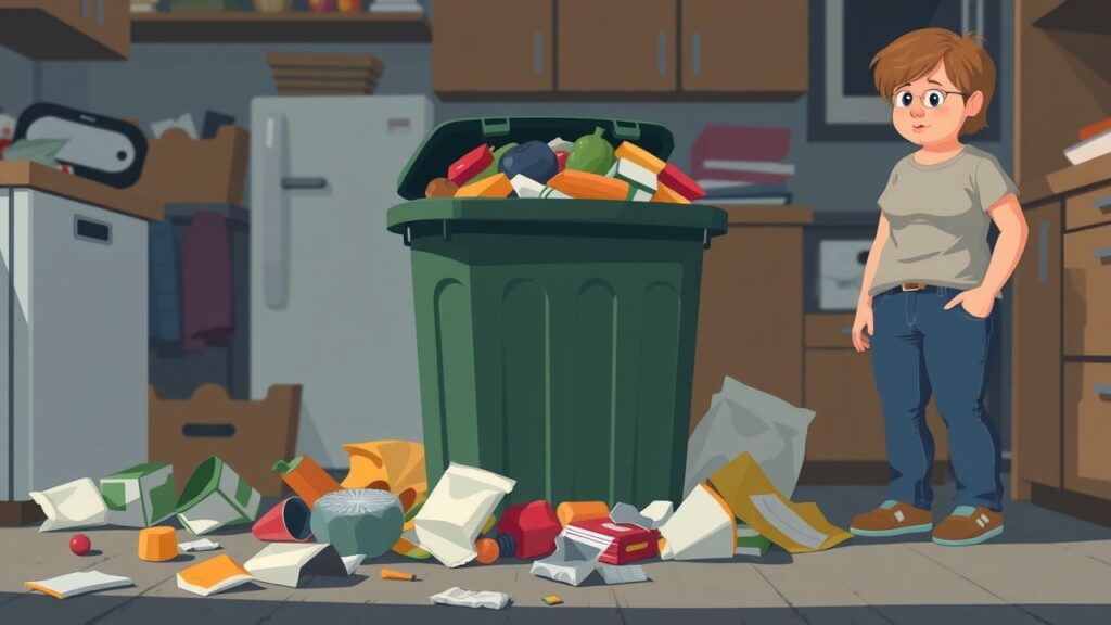 A cartoon with Packaging waste and a woman.